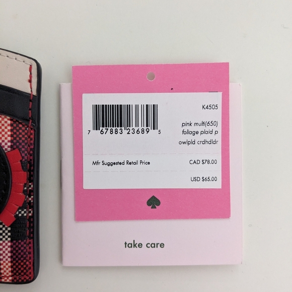 NWT! Kate Spade New York Blinx Owl Plaid Card Holder In Red And Black - Picture 13 of 13